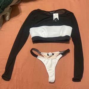 Fashionnova black and white bikini with sleeves